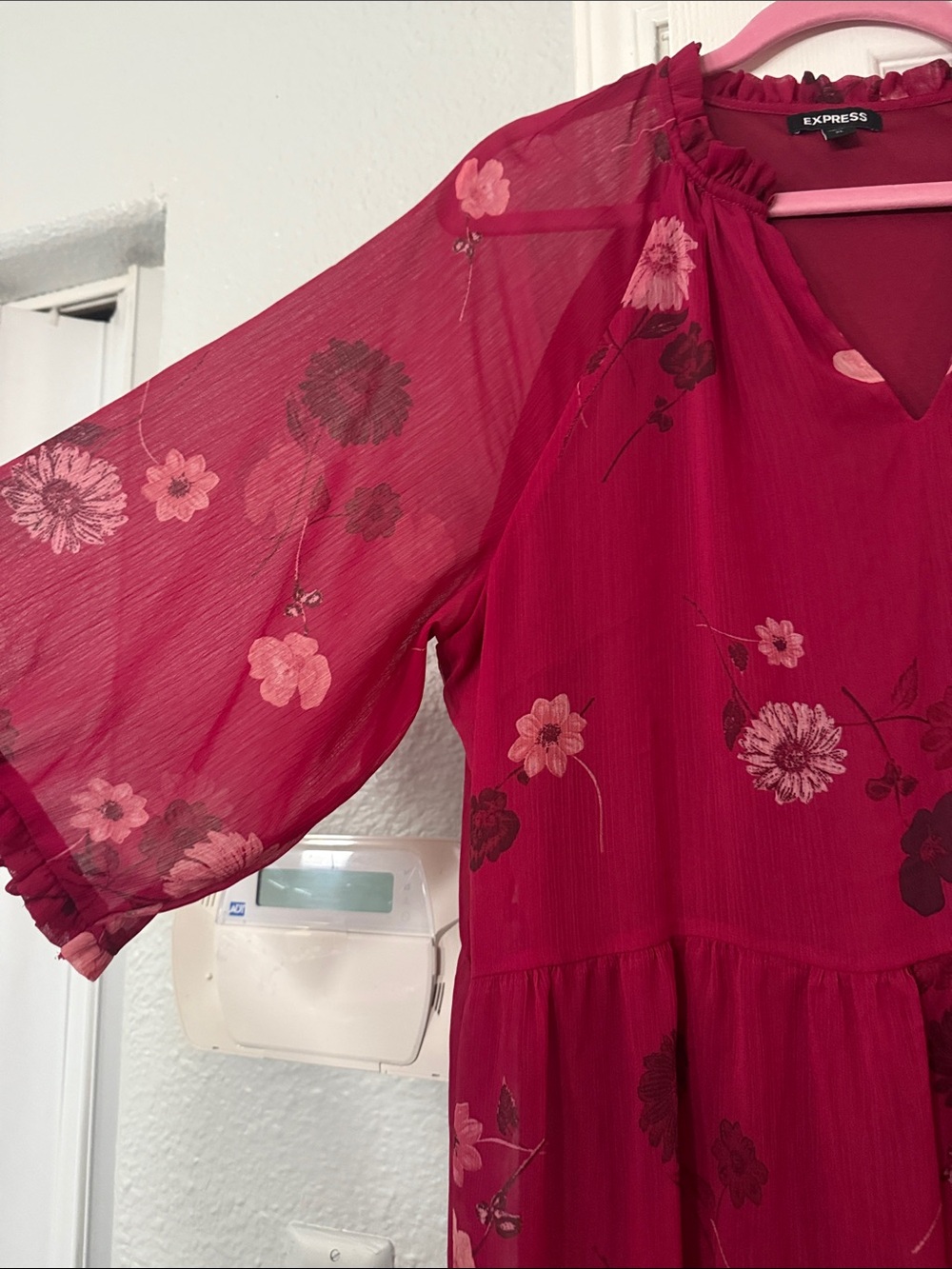 Express Burgundy Floral Tiered Chiffon Dress - Picture 3 of 4